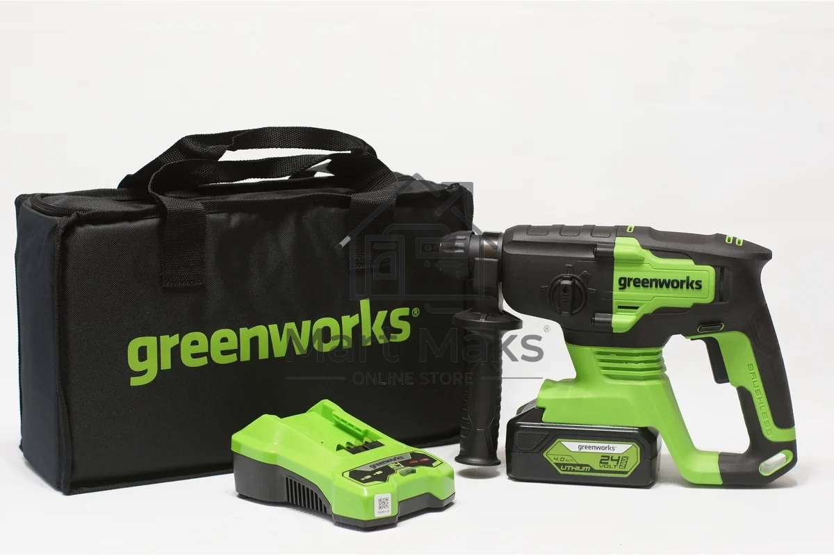 Перфоратор аккумуляторный бесщеточный GreenWorks GD24SDS2 2 ДЖ, 24V, c 1хАКБ 4 Ач и ЗУ в сумке (3803007UB)