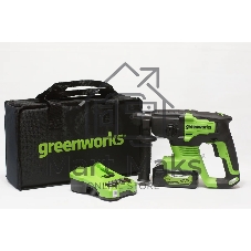Перфоратор аккумуляторный бесщеточный GreenWorks GD24SDS2 2 ДЖ, 24V, c 1хАКБ 4 Ач и ЗУ в сумке (3803007UB)