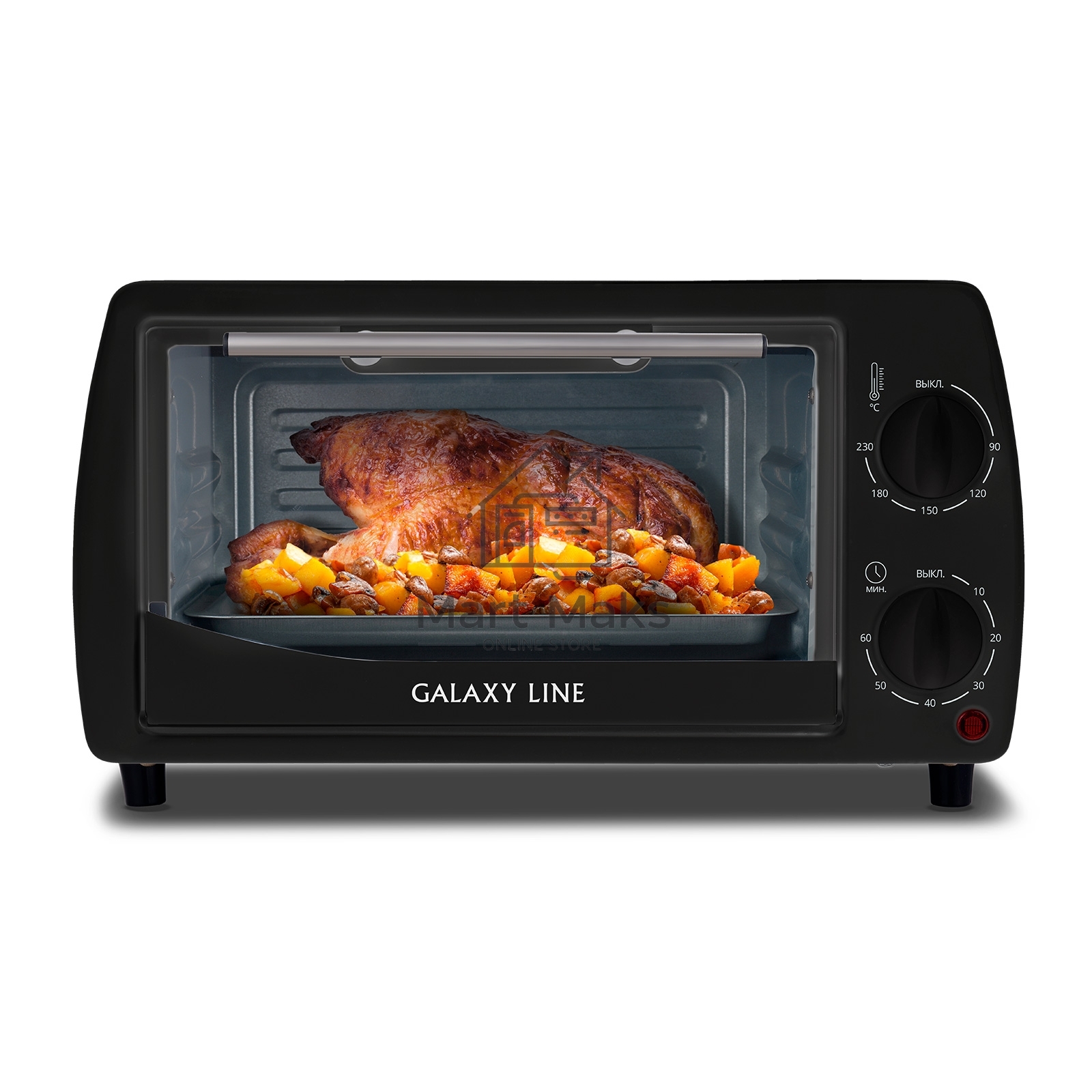 Мини-печь Galaxy Line GL 2626, черный, 10 л, 1000 Вт, таймер на 60 минут, индикатор работы, автоотключение