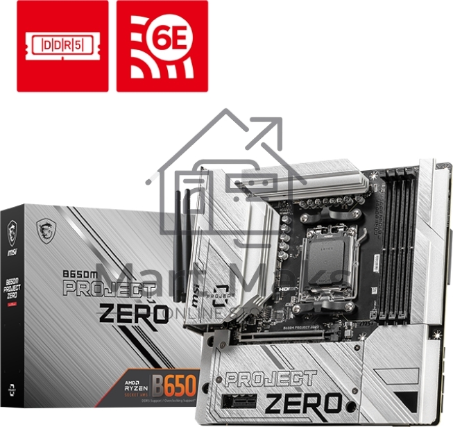 Материнская плата MSI B650M PROJECT ZERO, AM5, AMD B650, 4xDDR5, 4xSATA, 2xM.2, 1xPCIe 4.0 x16, 1xPCIe x1, 1xDP, 1xHDMI, 1x 2.5Gb LAN, 2xUSB-A 2.0, 2xUSB 3.2 Gen 1, 3xUSB 3.2 Gen 2, 3x3.5 мм, 7.1, mATX
