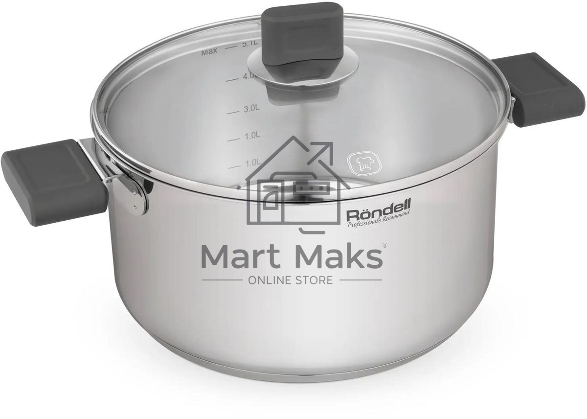 Кастрюля Rondell Quadro RDS-1597, 5.1л, 24см, с крышкой, стальной