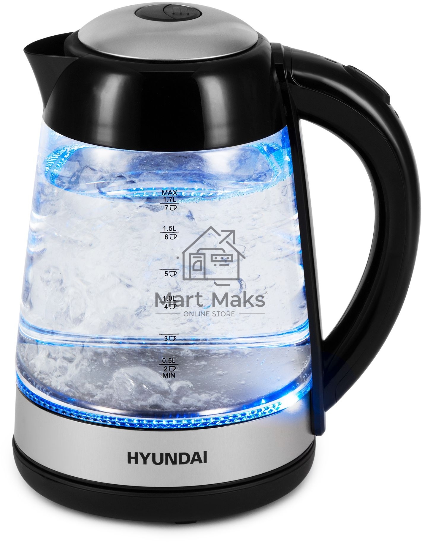 Чайник электрический Hyundai HYK-G3803 1.7л. 2200Вт черный/серебристый (корпус: стекло)