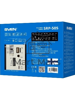 Радиоприемник SVEN SRP-505 (4 Вт, FM/AM/SW, USB, SD/microSD, Bluetooth, 1200 мА·ч)черный