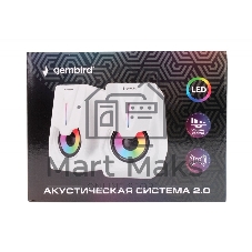 Акустическая система 2.0 Gembird SPK-303-W, 6Вт, пластик, рег.громкости, LED подсветка, белый