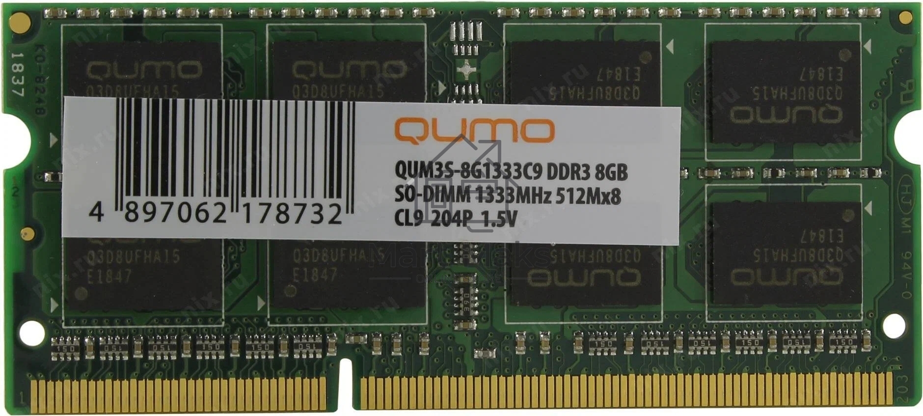 Оперативная память QUMO, DDR3, 8GB (1x8GB), 1333MHz, CL9, SO-DIMM