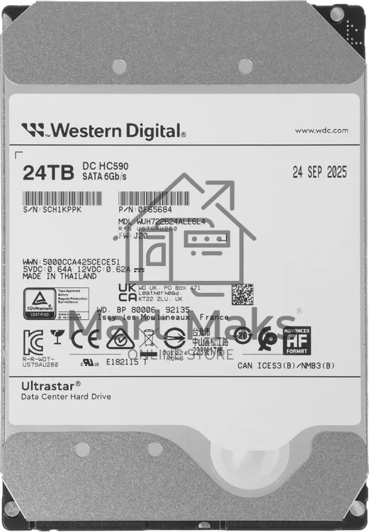 Жесткий диск HDD WD Ultrastar DC HC590 24Tb 7200rpm SATA-III 512Mb 3.5