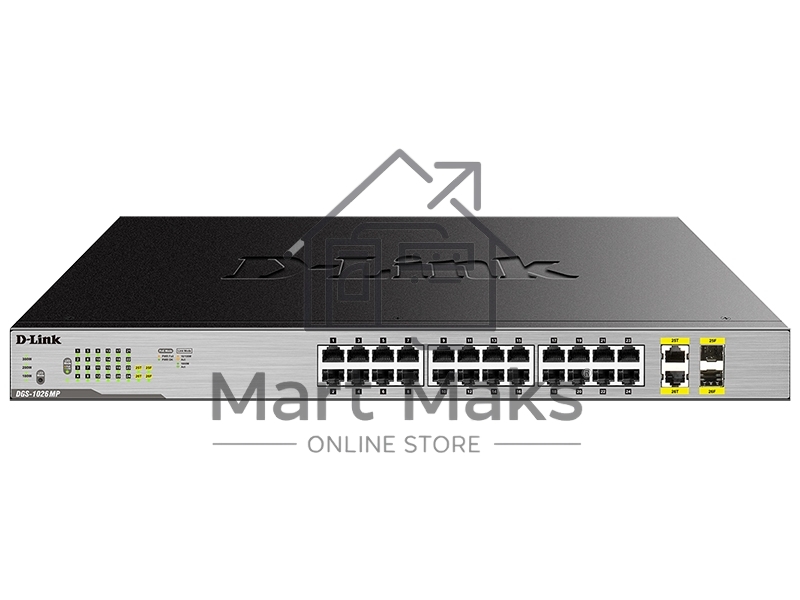 Коммутатор D-Link DGS-1026MP/A1A, 24×1 Гбит/с + 2×1 Гбит/с Combo, неуправляемый