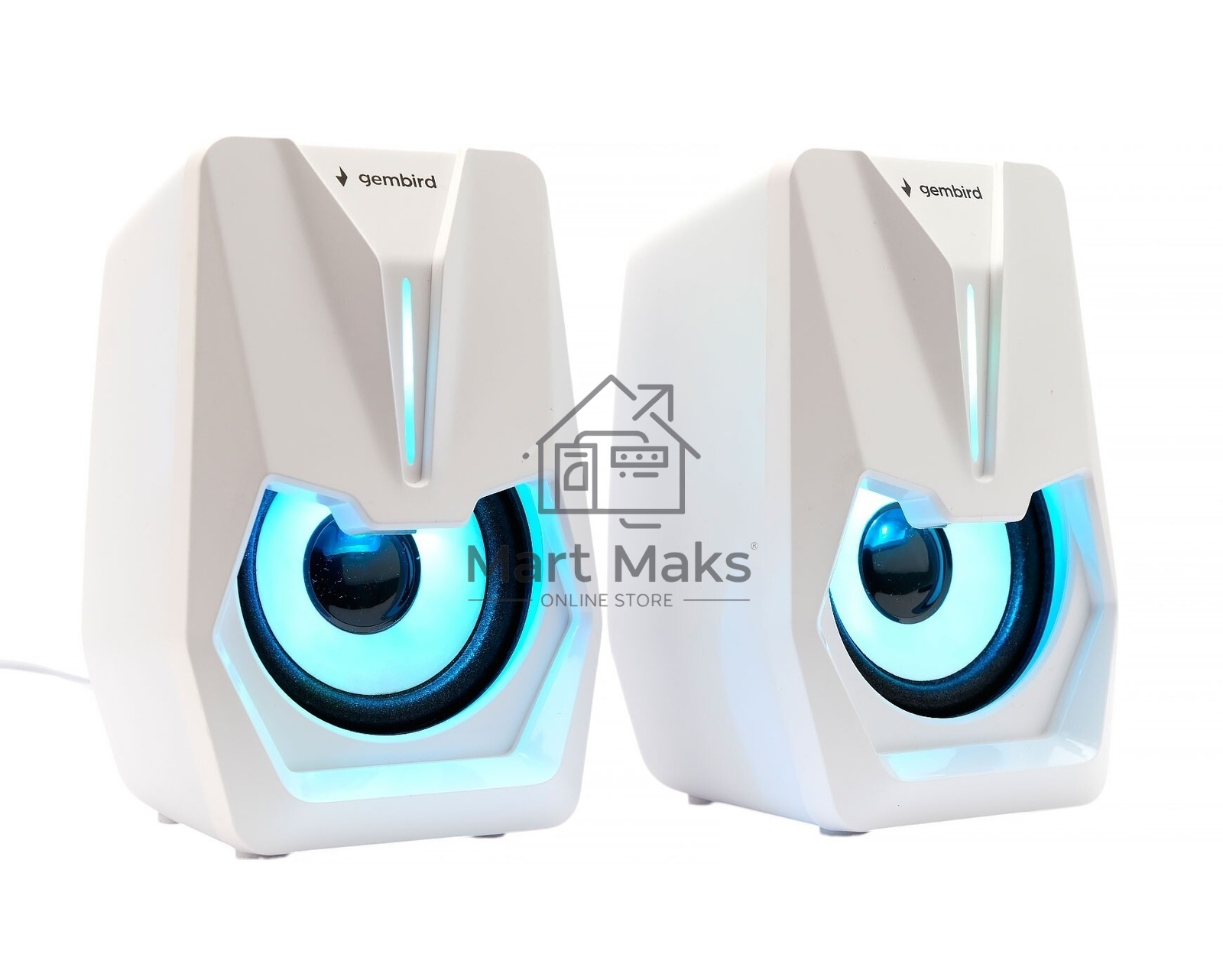 Акустическая система 2.0 Gembird SPK-303-W, 6Вт, пластик, рег.громкости, LED подсветка, белый