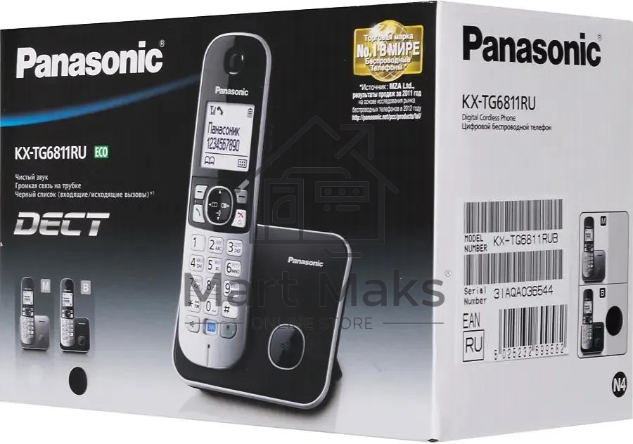Телефон беспроводной (DECT) Panasonic KX-TG6811RUB (черный) Беспроводной DECT,40 мелодий,телефонный справочник 120 зап.