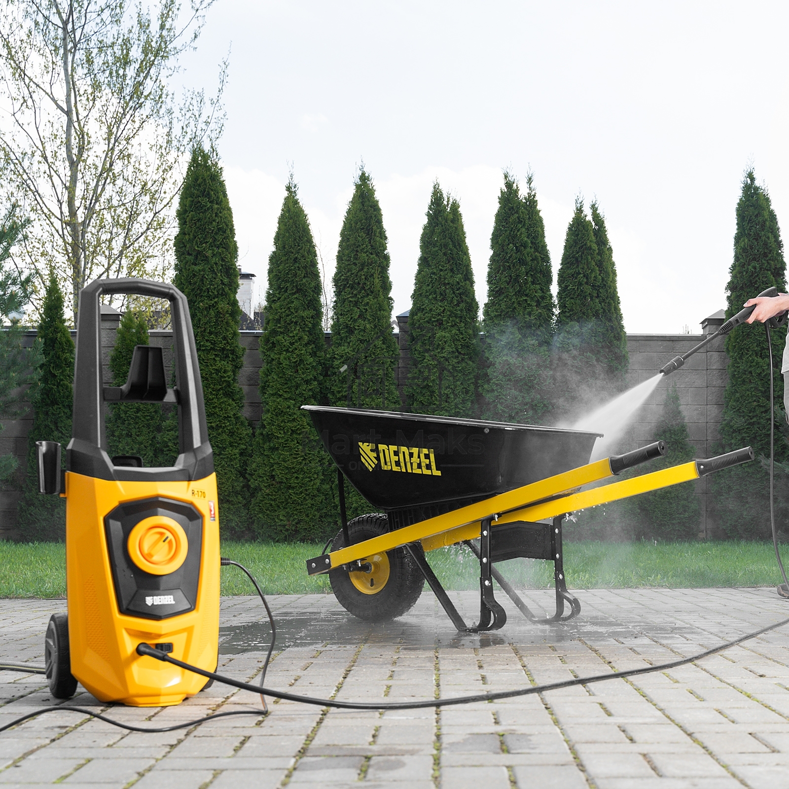 Моечная машина высокого давления Denzel R-170, 2000 Вт, 170 бар, 360 л/ч, колесная 58228