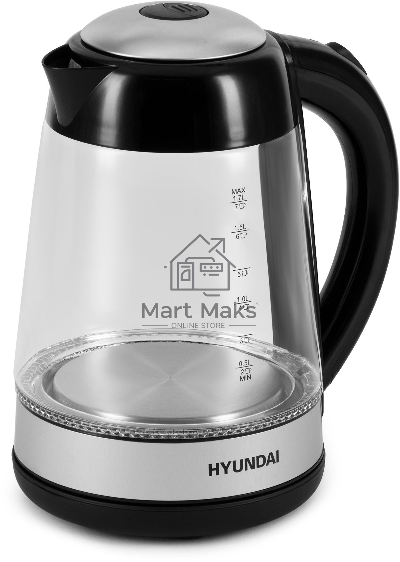 Чайник электрический Hyundai HYK-G3803 1.7л. 2200Вт черный/серебристый (корпус: стекло)