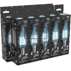 Лампа светодиодная филаментная Gauss Filament 13Вт цок.: E14 свеча св. свеч. бел. нейт. (упак.: 10 шт)