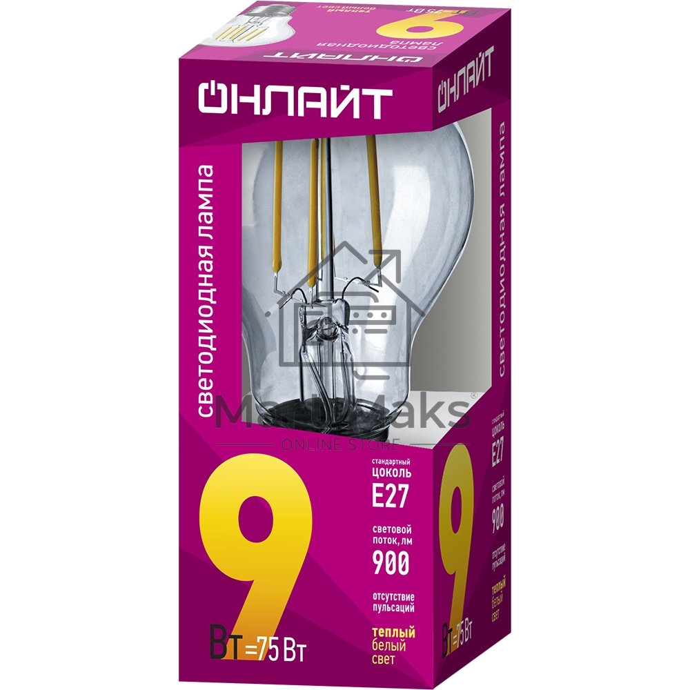 Лампа светодиодная ОНЛАЙТ 80874 OLL-F-A60-09-230-2.7K-E27
