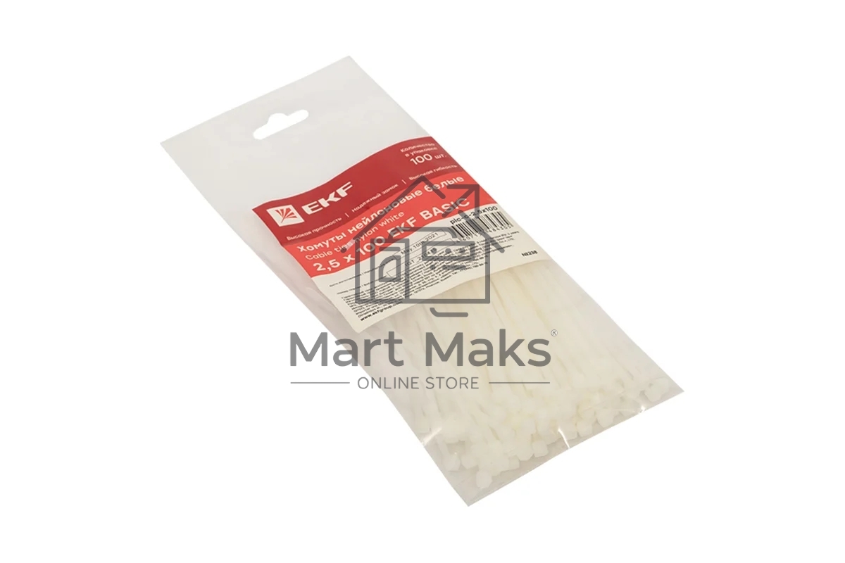 Хомут кабельный 2.5х100 нейл. белый (уп. 100 шт) EKF plc-c-2.5x100