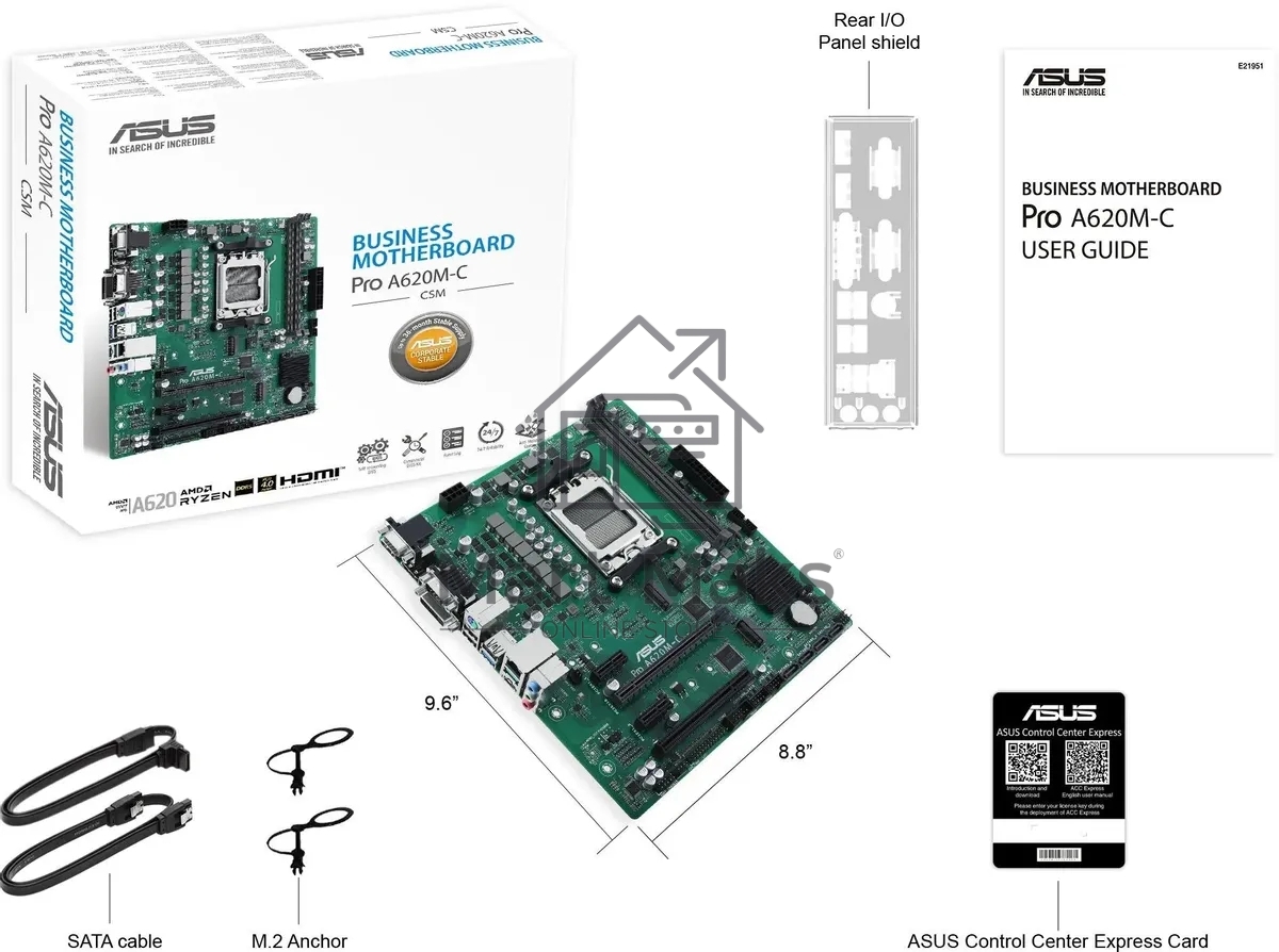 Материнская плата ASUS Pro A620M-C-CSM, AM5, AMD A620, 2xDDR5, 4xSATA, 2xM.2 PCIe 4.0 x4, 1xPCIe 4.0 x16, 2xPCIe x1, 1xRJ45 1GbE, 1xUSB 3.2 Gen 2, 3xUSB 2.0, 1xUSB-C 3.2 Gen 2, 1xDVI-D, 1xDP, 1xHDMI, 1xVGA, 3x3.5 мм, 7.1, mATX