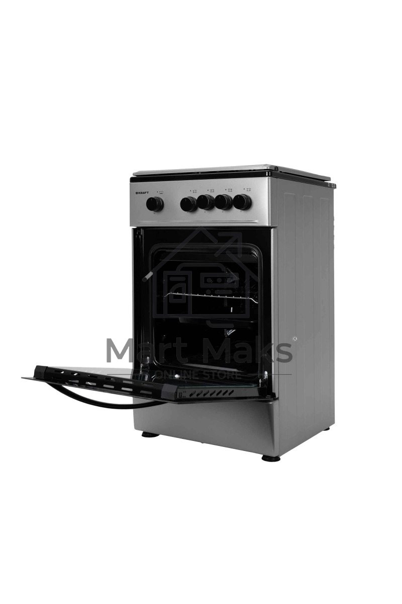 Плита газовая Kraft KF-FSK5301GS серый, конфорок 4 газовых, духовка 58 л, 50 см x 85.5 см x 55.6 см