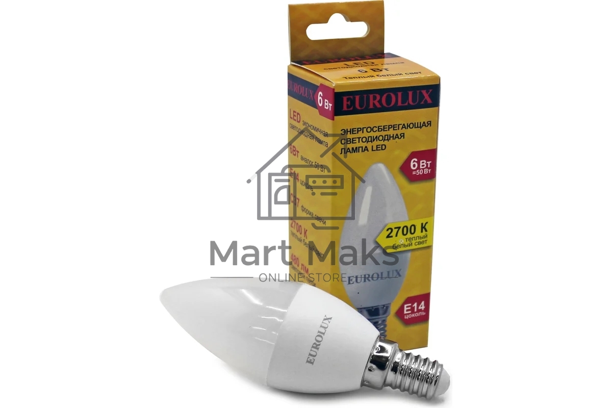 Лампа светодиодная EUROLUX LL-E-C37-6W-230-2