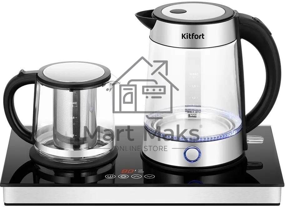 Чайный набор Kitfort КТ-6741 1.7л. 2200Вт черный/нержавеющая сталь корпус: стекло/металл/пластик