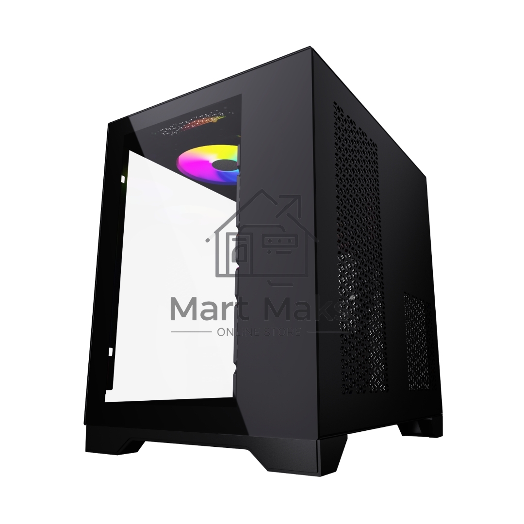 Компьютерный корпус Powercase Vision Micro, Black, Tempered Glass, 4х 120mm 5-color fan, черный, mATX (CVBM-L4)