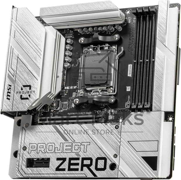 Материнская плата MSI B650M PROJECT ZERO, AM5, AMD B650, 4xDDR5, 4xSATA, 2xM.2, 1xPCIe 4.0 x16, 1xPCIe x1, 1xDP, 1xHDMI, 1x 2.5Gb LAN, 2xUSB-A 2.0, 2xUSB 3.2 Gen 1, 3xUSB 3.2 Gen 2, 3x3.5 мм, 7.1, mATX
