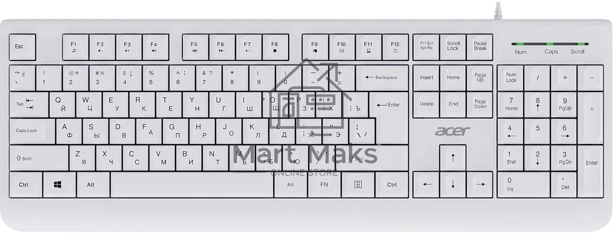 Клавиатура проводная Acer OKW400 белый USB Multimedia (ZL.KBDEE.01B) кабель 1.8м
