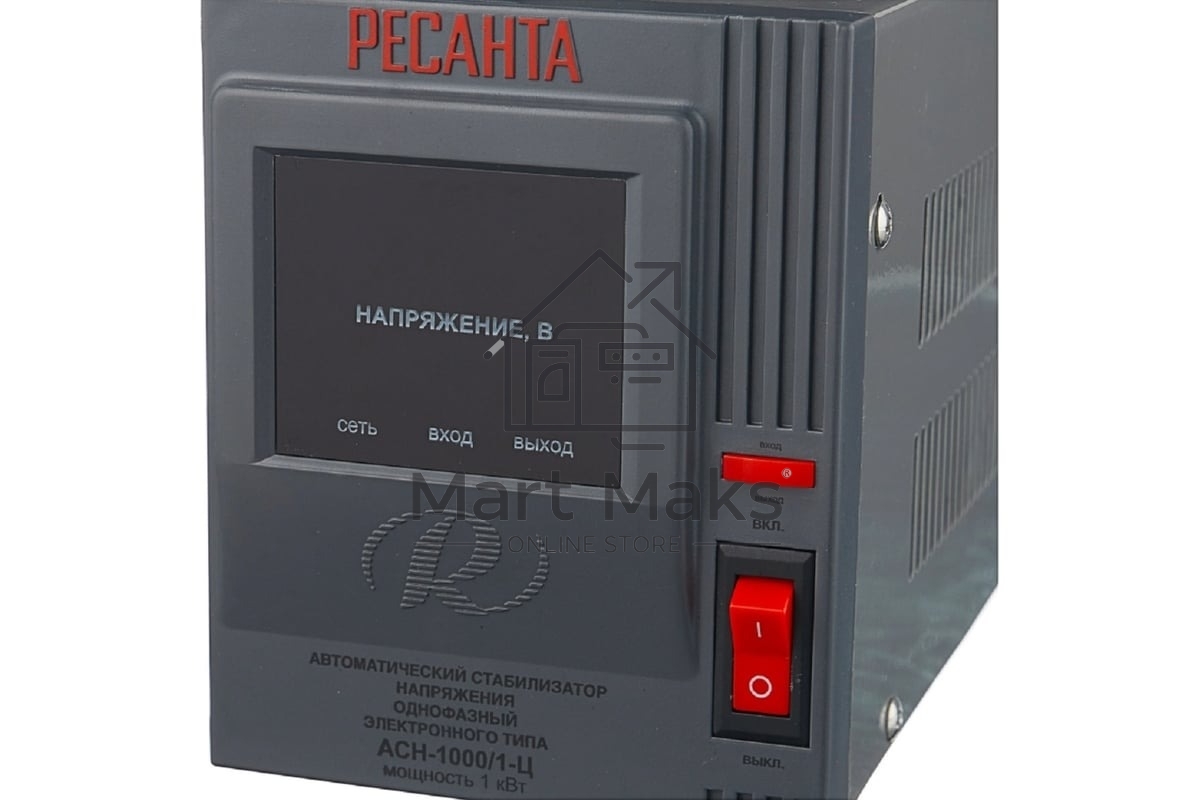 Стабилизатор напряжения Ресанта АСН-1 000/1-Ц 63/6/2 220В±8%, Габариты 237х140х170, Вес 4 кг
