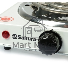 Плита настольная электрическая Sakura ПЭ-02 белый, 1 кВт, ТЭН, конфорки - 1, эмаль, поворотные переключатели