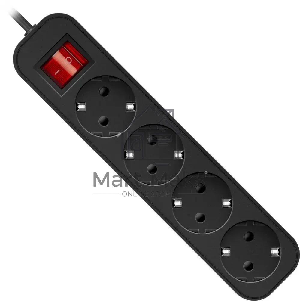 Удлинитель Defender G418 черный, 1.8 м, EURO, 4 розетки, 2200 Вт