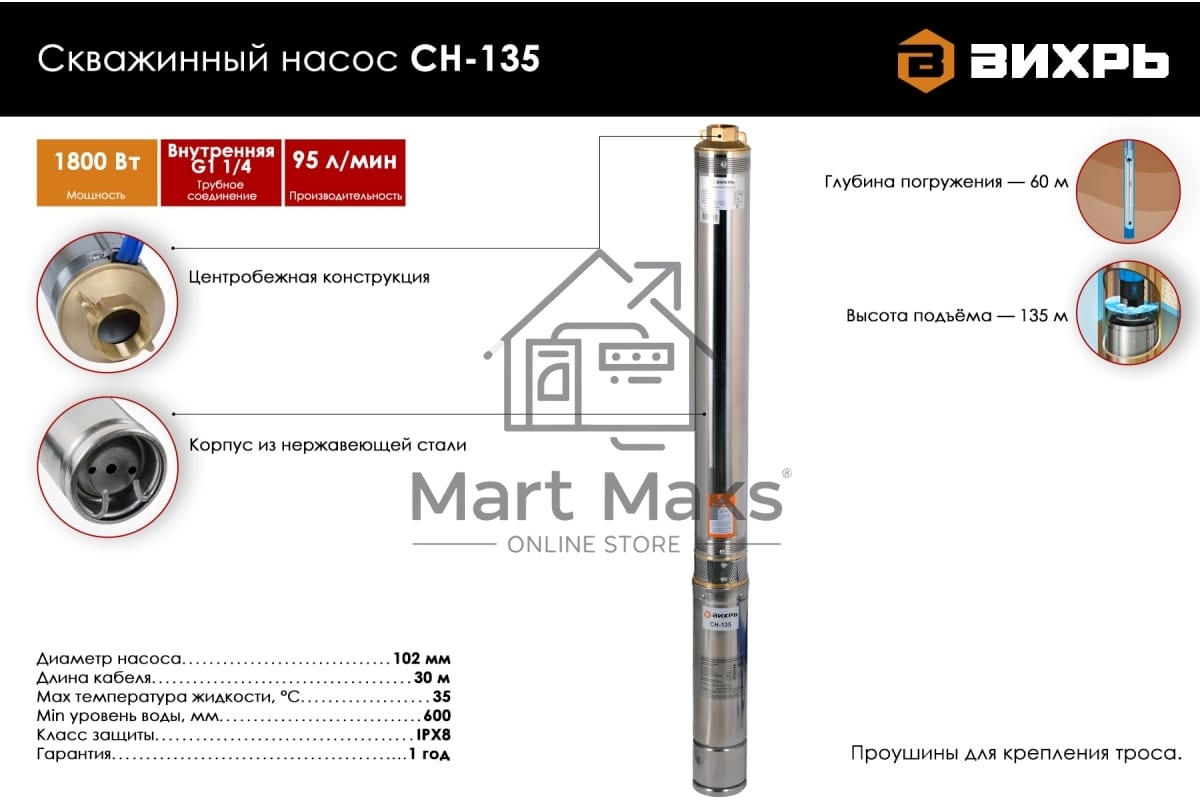 Скважинный насос Вихрь СН-135 68/3/6