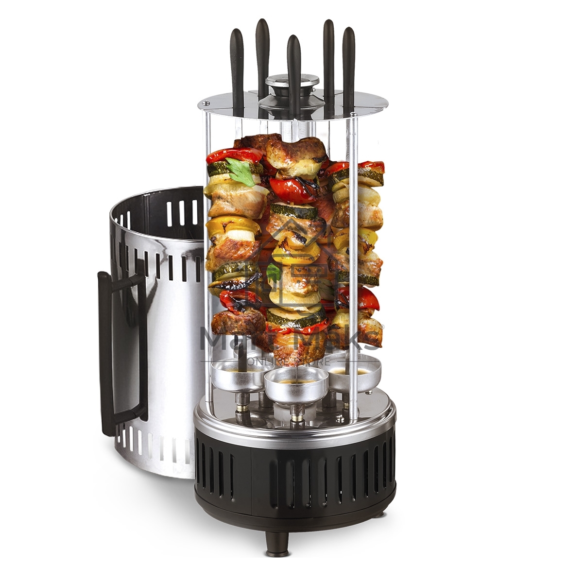 Шашлычница электрическая Centek CT-1460 1000Вт, Кварц нагр, Рецепты, 5 шамп (310мм), вращ 12раз/мин+ колба!