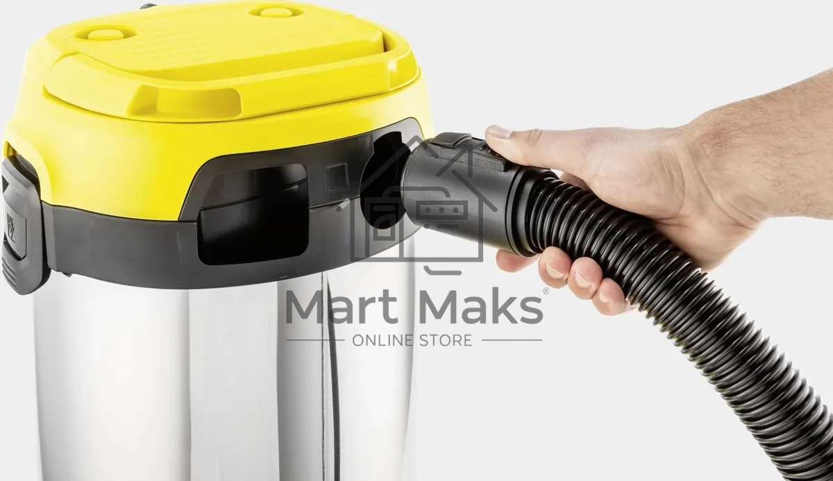 Строительный пылесос Karcher WD 2 Plus S V-15/4/18 желтый, 1000 Вт, уборка сухая/сбор воды, пылесборник мешок/контейнер, 15 л