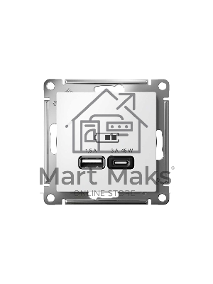 Розетка USB AtlasDesign тип A+C 45Вт QC PD высокоскор. ЗУ механизм бел. SE ATN000129