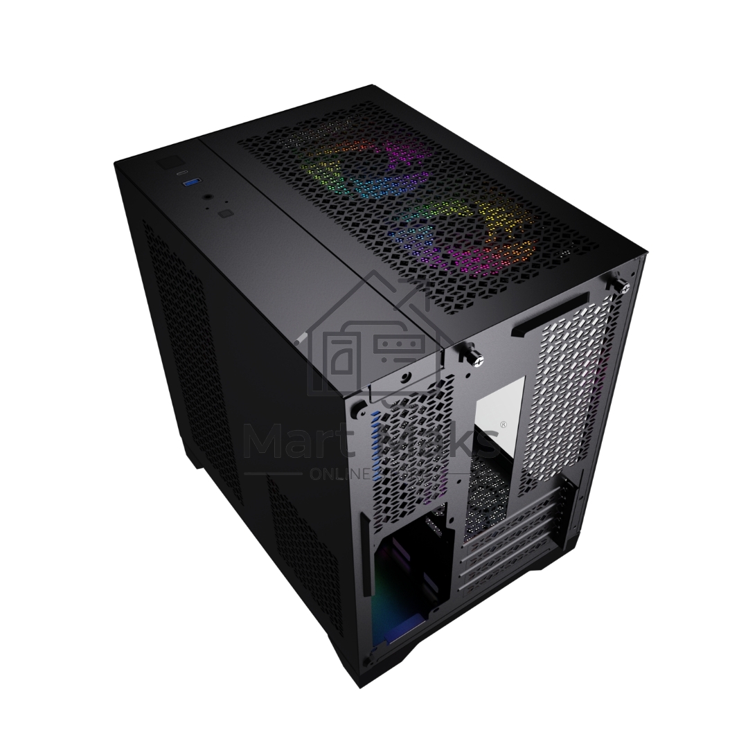 Компьютерный корпус Powercase Vision Micro, Black, Tempered Glass, 4х 120mm 5-color fan, черный, mATX (CVBM-L4)