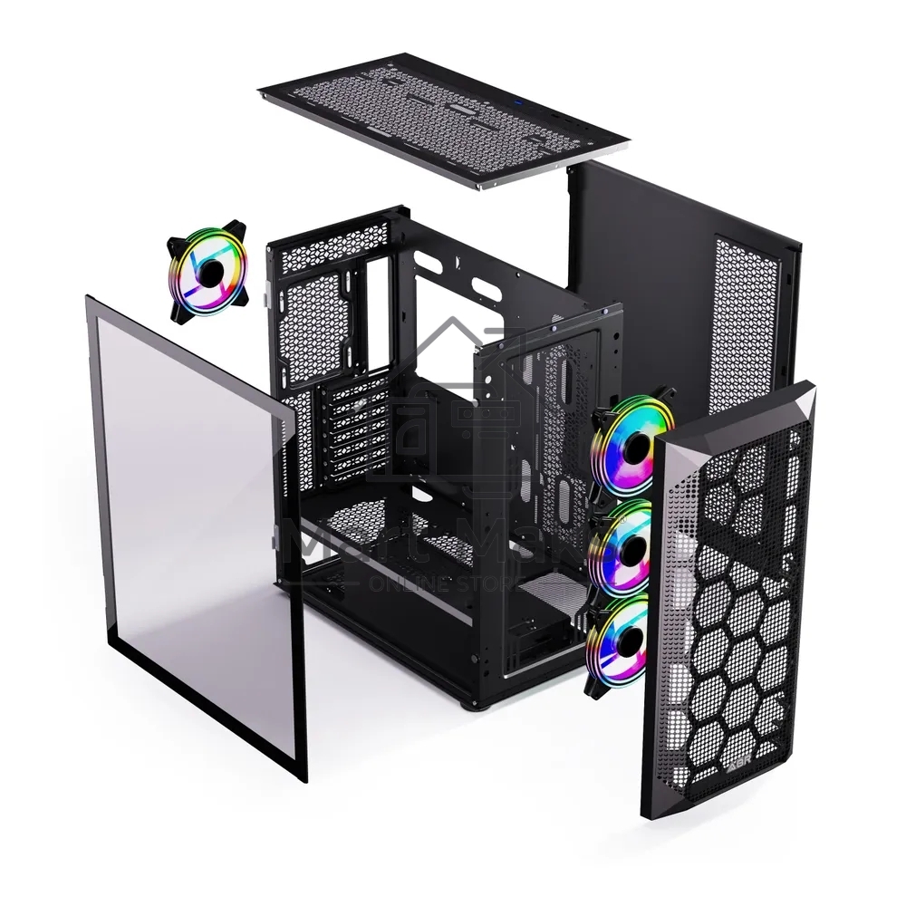 Компьютерный корпус ABR Quantum Black (1*USB Type-C, 2*USB 2.0, HD Audio, 4xRGB Fan, ATX, E-ATX)