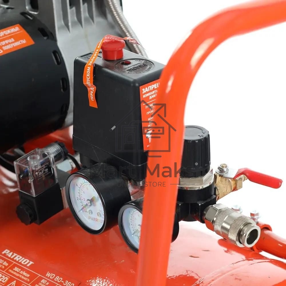 Компрессор Patriot поршневой безмасляный WO 80-360, 360 л/мин, 8 бар, 2200 Вт, 80 л, быстросъем и 