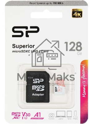 Флеш карта microSD 128Gb Silicon Power Superior A1 microSDXC Class 10 UHS-I U3 100/80 Mb/s (SD адаптер)