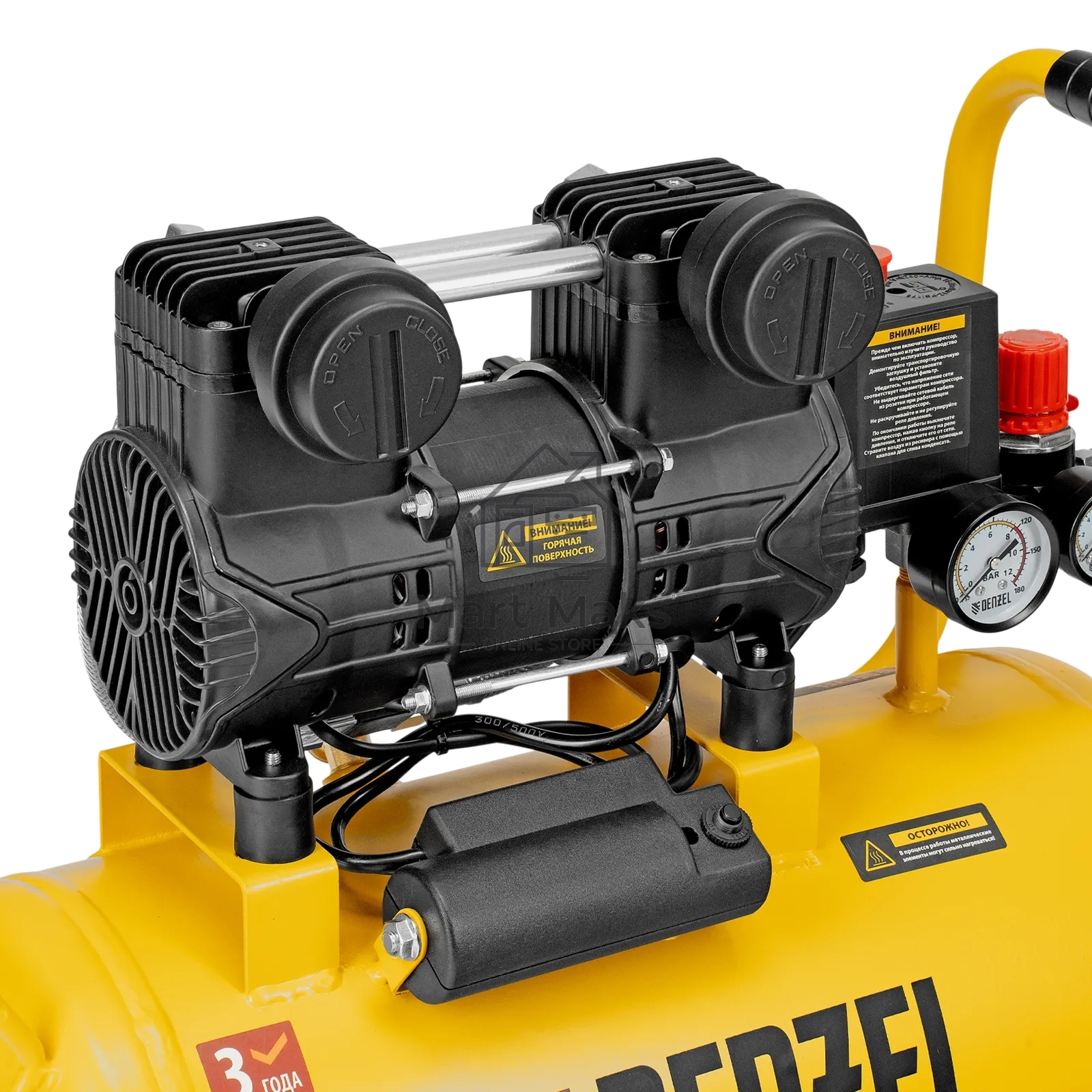 Компрессор безмасл. малошумный Denzel DLP-950/24, 950 Вт, 24 л, 2850 об/мин, 170 л/мин