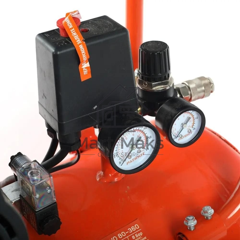 Компрессор Patriot поршневой безмасляный WO 80-360, 360 л/мин, 8 бар, 2200 Вт, 80 л, быстросъем и 