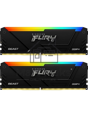 Оперативная память Kingston Fury Beast, DDR4, 32GB (2x16GB), 3600MHz, CL18, DIMM, с радиатором, RGB, черный