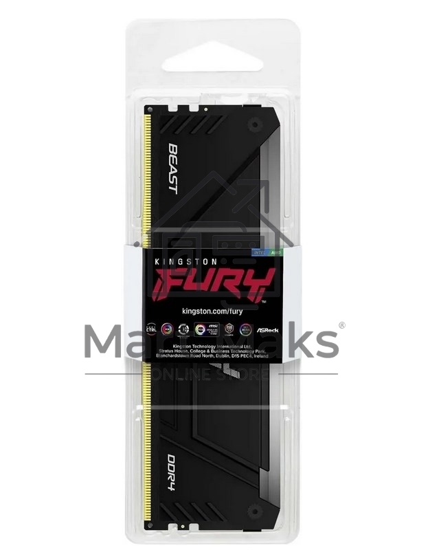 Оперативная память Kingston Fury Beast, DDR4, 8GB (1x8GB), 3600MHz, CL17, DIMM, с радиатором, RGB, черный