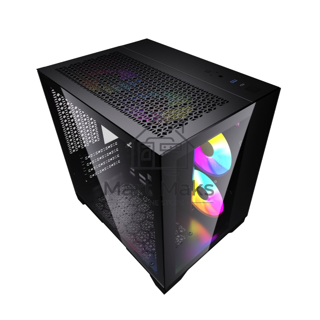 Компьютерный корпус Powercase Vision Micro, Black, Tempered Glass, 4х 120mm 5-color fan, черный, mATX (CVBM-L4)