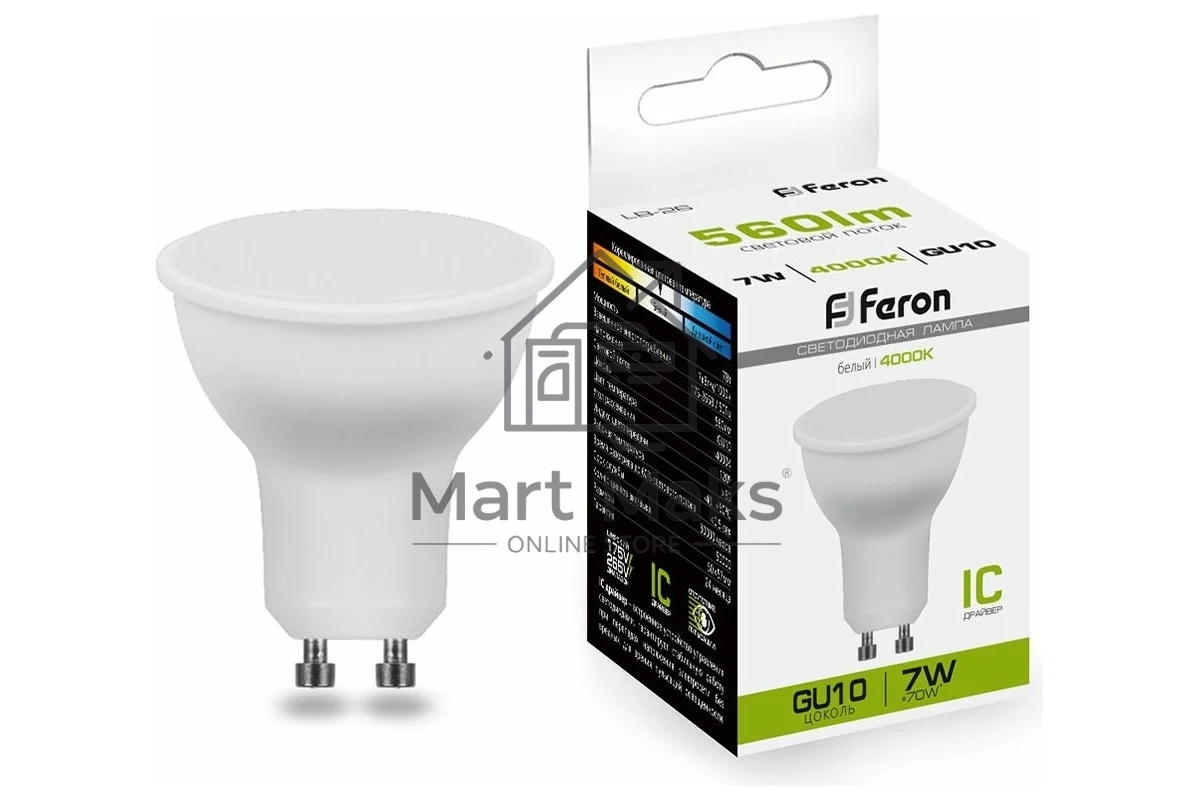 Лампа светодиодная FERON LB-26 (25290) 80LED 7W 230V GU10 4000K