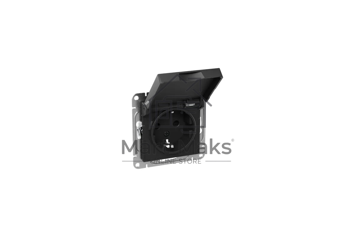 Механизм розетки EKF Эпика UP1-SOB-111-44 16А, IP44, с заземлением, со шторками, c крышкой, черный