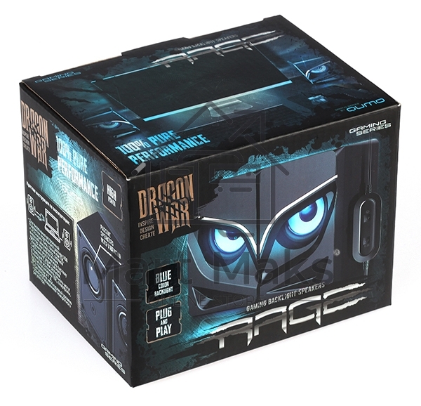 Акустическая система 2.0 Qumo Rage AS005, 10 ВТ, объемное звучание, синяя подсветка (отключаемая), USB/Jack 3,5мм