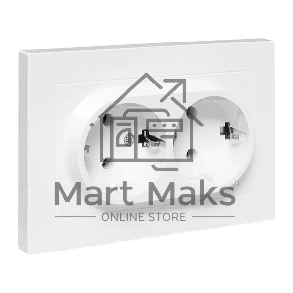 Розетка 2-м EKF UP1-SOW-210 СП Эпика 16А с заземл. без защ. шторок с рамкой механизм бел.