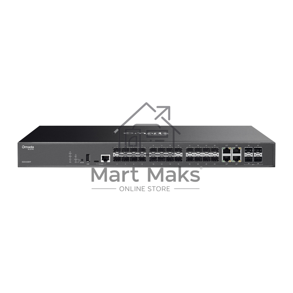 Коммутатор TP-Link Omada SG5428XF, 20×1 Гбит/с SFP + 4×1 Гбит/с SFP (Combo) + 4×10 Гбит/с SFP+, управляемый