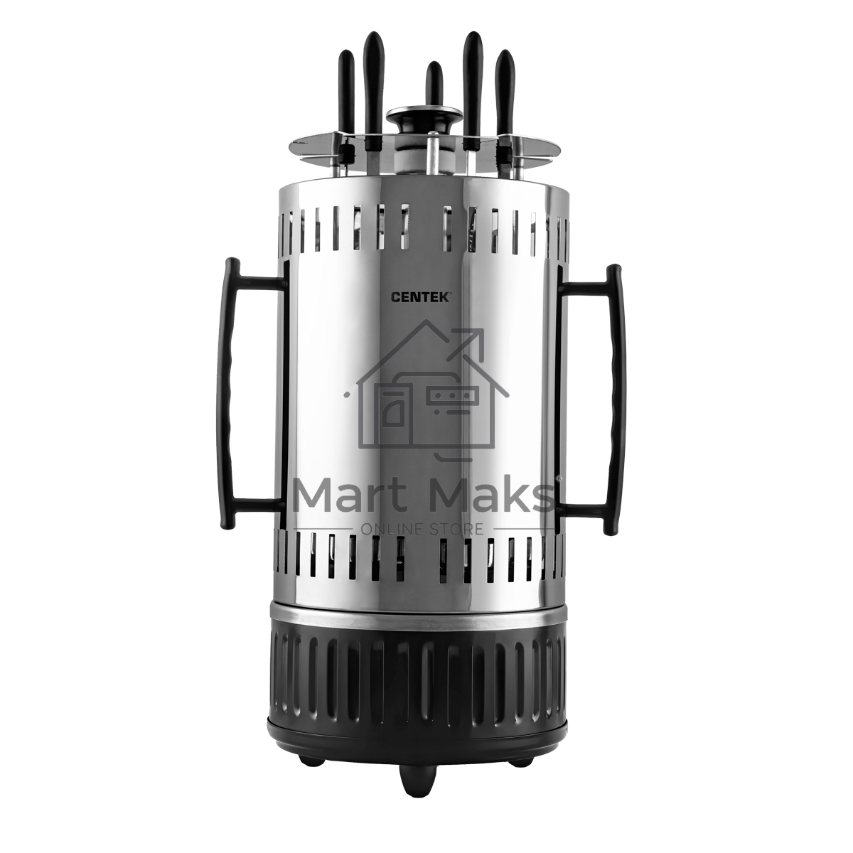Шашлычница электрическая Centek CT-1460 1000Вт, Кварц нагр, Рецепты, 5 шамп (310мм), вращ 12раз/мин+ колба!