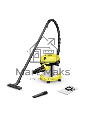 Строительный пылесос Karcher WD 2 Plus S V-15/4/18 желтый, 1000 Вт, уборка сухая/сбор воды, пылесборник мешок/контейнер, 15 л