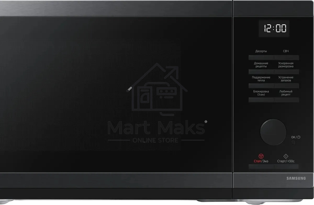 Микроволновая печь Samsung MS23DG4504AGBW черная сталь, 23 л, 800 Вт, переключатели - кнопки/поворотный механизм