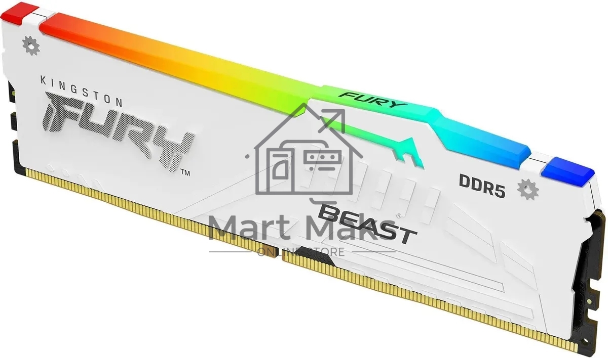 Оперативная память Kingston Fury Beast, DDR5, 32GB (1x32GB), 6000MHz, CL36, DIMM, радиатор, RGB, белый